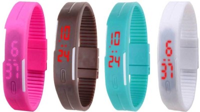 NS18 Silicone Led Magnet Band Combo of 4 Pink, Brown, Sky Blue And White Digital Watch  - For Boys & Girls   Watches  (NS18)