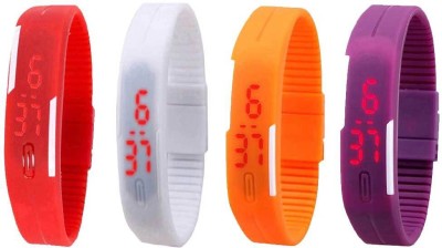 NS18 Silicone Led Magnet Band Watch Combo of 4 Red, White, Orange And Purple Digital Watch  - For Couple   Watches  (NS18)