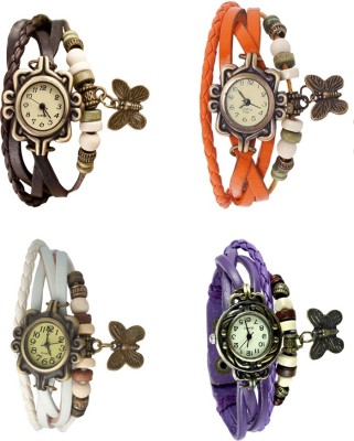 NS18 Vintage Butterfly Rakhi Combo of 4 Brown, White, Orange And Purple Analog Watch  - For Women   Watches  (NS18)