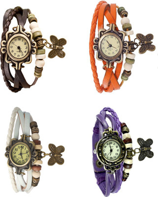 NS18 Vintage Butterfly Rakhi Combo of 4 Brown, White, Orange And Purple Analog Watch  - For Women   Watches  (NS18)