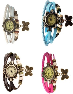 NS18 Vintage Butterfly Rakhi Combo of 4 White, Brown, Sky Blue And Pink Analog Watch  - For Women   Watches  (NS18)