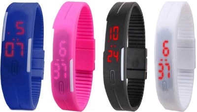 NS18 Silicone Led Magnet Band Combo of 4 Blue, Pink, Black And White Digital Watch  - For Boys & Girls   Watches  (NS18)