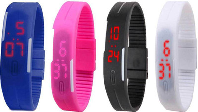 

Kissu Led Magnet Band Combo of 4 Blue, Pink, Black And White Watch - For Men & Women