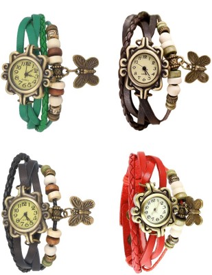 NS18 Vintage Butterfly Rakhi Combo of 4 Green, Black, Brown And Red Analog Watch  - For Women   Watches  (NS18)
