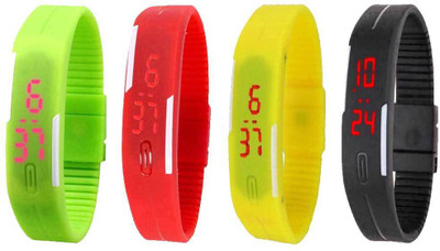 View NS18 Silicone Led Magnet Band Combo of 4 Green, Red, Yellow And Black Digital Watch  - For Boys & Girls Wrist Watches Price Online(NS18)
