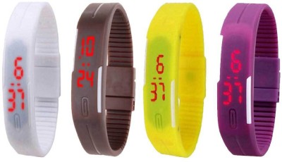 NS18 Silicone Led Magnet Band Watch Combo of 4 White, Brown, Yellow And Purple Digital Watch  - For Couple   Watches  (NS18)