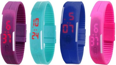 NS18 Silicone Led Magnet Band Combo of 4 Purple, Sky Blue, Blue And Pink Watch  - For Boys & Girls   Watches  (NS18)