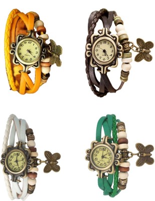 NS18 Vintage Butterfly Rakhi Combo of 4 Yellow, White, Brown And Green Analog Watch  - For Women   Watches  (NS18)