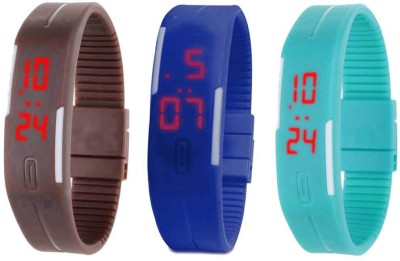 NS18 Silicone Led Magnet Band Combo of 3 Brown, Blue And Sky Blue Digital Watch  - For Boys & Girls   Watches  (NS18)