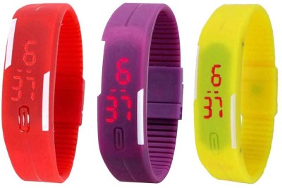 NS18 Silicone Led Magnet Band Combo of 3 Red, Purple And Yellow Digital Watch  - For Boys & Girls   Watches  (NS18)