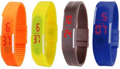NS18 Silicone Led Magnet Band Combo of 4 Orange, Yellow, Brown And Blue Digital Watch  - For Boys & Girls   Watches  (NS18)