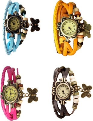 NS18 Vintage Butterfly Rakhi Combo of 4 Sky Blue, Pink, Yellow And Brown Analog Watch  - For Women   Watches  (NS18)