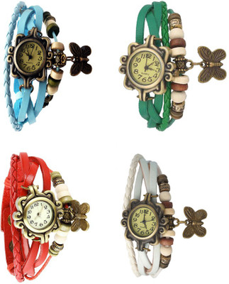 

Kissu Vintage Rakhi Combo of 4 Sky Blue, Red, Green And White Watch - For Women