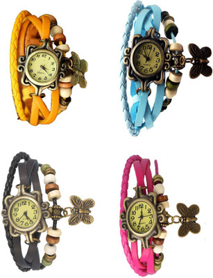 

NS18 Vintage Butterfly Rakhi Combo of 4 Yellow, Black, Sky Blue And Pink Watch - For Women