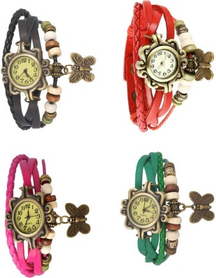 NS18 Vintage Butterfly Rakhi Combo of 4 Black, Pink, Red And Green Analog Watch  - For Women   Watches  (NS18)