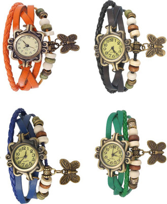 

Kissu Vintage Rakhi Combo of 4 Orange, Blue, Black And Green Watch - For Women