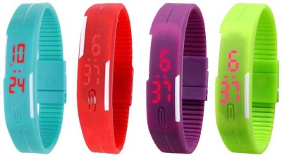 NS18 Silicone Led Magnet Band Combo of 4 Sky Blue, Red, Purple And Green Digital Watch  - For Boys & Girls   Watches  (NS18)