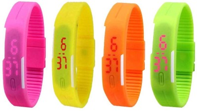 NS18 Silicone Led Magnet Band Combo of 4 Pink, Yellow, Orange And Green Digital Watch  - For Boys & Girls   Watches  (NS18)