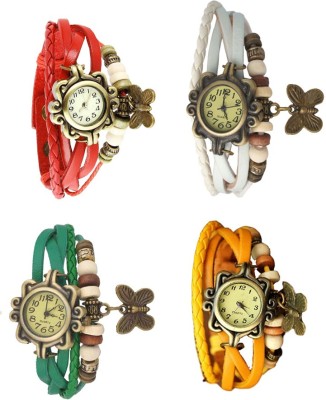 NS18 Vintage Butterfly Rakhi Combo of 4 Red, Green, White And Yellow Analog Watch  - For Women   Watches  (NS18)
