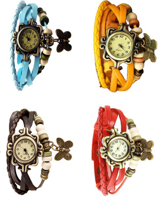 

NS18 Vintage Butterfly Rakhi Combo of 4 Sky Blue, Brown, Yellow And Red Watch - For Women