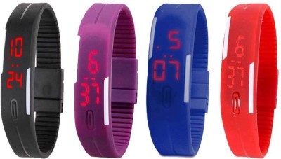 NS18 Silicone Led Magnet Band Watch Combo of 4 Black, Purple, Blue And Red Digital Watch  - For Couple   Watches  (NS18)