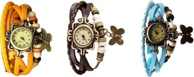 NS18 Vintage Butterfly Rakhi Watch Combo of 3 Yellow, Brown And Sky Blue Analog Watch  - For Women   Watches  (NS18)
