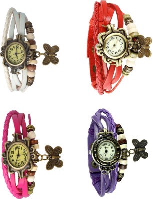 NS18 Vintage Butterfly Rakhi Combo of 4 White, Pink, Red And Purple Analog Watch  - For Women   Watches  (NS18)