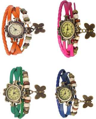 

NS18 Vintage Butterfly Rakhi Combo of 4 Orange, Green, Pink And Blue Watch - For Women