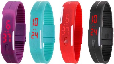 NS18 Silicone Led Magnet Band Combo of 4 Purple, Sky Blue, Red And Black Digital Watch  - For Boys & Girls   Watches  (NS18)