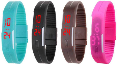

NS18 Silicone Led Magnet Band Combo of 4 Sky Blue, Black, Brown And Pink Watch - For Boys & Girls