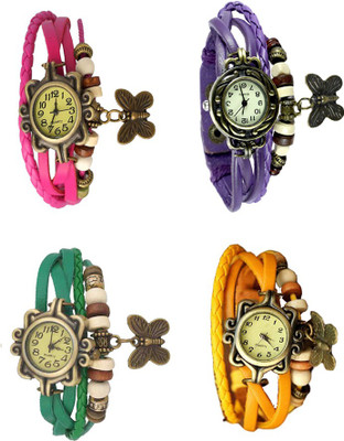 

NS18 Vintage Butterfly Rakhi Combo of 4 Pink, Green, Purple And Yellow Watch - For Women