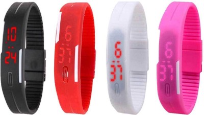 NS18 Silicone Led Magnet Band Watch Combo of 4 Black, Red, White And Pink Digital Watch  - For Couple   Watches  (NS18)