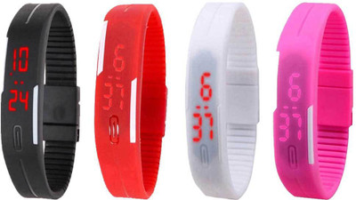 

NS18 Silicone Led Magnet Band Watch Combo of 4 Black, Red, White And Pink Watch - For Couple
