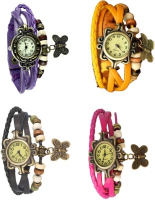 NS18 Vintage Butterfly Rakhi Combo of 4 Purple, Black, Yellow And Pink Analog Watch  - For Women   Watches  (NS18)