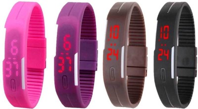 NS18 Silicone Led Magnet Band Combo of 4 Pink, Purple, Brown And Black Digital Watch  - For Boys & Girls   Watches  (NS18)