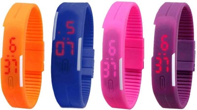 NS18 Silicone Led Magnet Band Watch Combo of 4 Orange, Blue, Pink And Purple Digital Watch  - For Couple   Watches  (NS18)