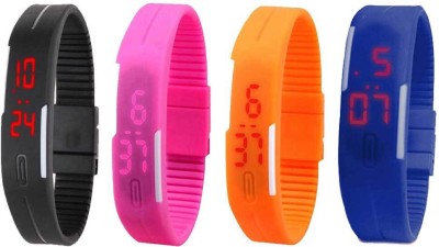 NS18 Silicone Led Magnet Band Combo of 4 Black, Pink, Orange And Blue Digital Watch  - For Boys & Girls   Watches  (NS18)