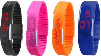 NS18 Silicone Led Magnet Band Combo of 4 Black, Pink, Orange And Blue Digital Watch  - For Boys & Girls   Watches  (NS18)