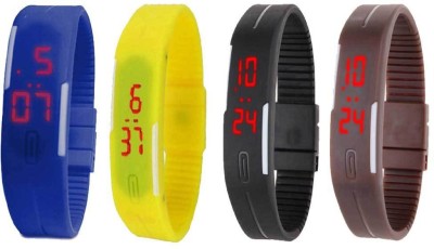 NS18 Silicone Led Magnet Band Combo of 4 Blue, Yellow, Black And Brown Digital Watch  - For Boys & Girls   Watches  (NS18)