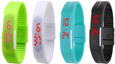 

Kissu Led Magnet Band Combo of 4 Green, White, Sky Blue And Black Watch - For Men & Women