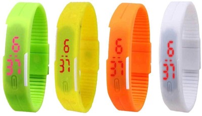 NS18 Silicone Led Magnet Band Combo of 4 Green, Yellow, Orange And White Digital Watch  - For Boys & Girls   Watches  (NS18)