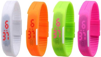 NS18 Silicone Led Magnet Band Combo of 4 White, Orange, Green And Pink Digital Watch  - For Boys & Girls   Watches  (NS18)