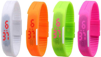 

NS18 Silicone Led Magnet Band Combo of 4 White, Orange, Green And Pink Watch - For Boys & Girls