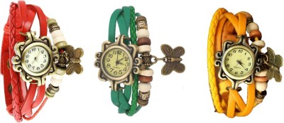 NS18 Vintage Butterfly Rakhi Combo of 3 Red, Green And Yellow Analog Watch  - For Women   Watches  (NS18)