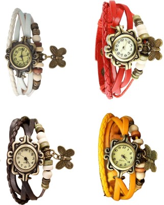 NS18 Vintage Butterfly Rakhi Combo of 4 White, Brown, Red And Yellow Analog Watch  - For Women   Watches  (NS18)