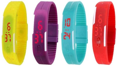 NS18 Silicone Led Magnet Band Watch Combo of 4 Yellow, Purple, Sky Blue And Red Digital Watch  - For Couple   Watches  (NS18)