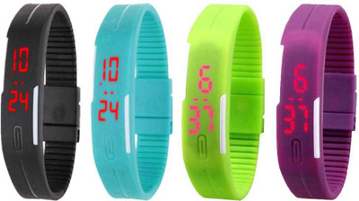 

Kissu Led Magnet Band Combo of 4 Black, Sky Blue, Green And Purple Watch - For Men & Women
