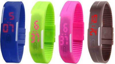 NS18 Silicone Led Magnet Band Combo of 4 Blue, Green, Pink And Brown Digital Watch  - For Boys & Girls   Watches  (NS18)