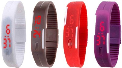 NS18 Silicone Led Magnet Band Watch Combo of 4 White, Brown, Red And Purple Digital Watch  - For Couple   Watches  (NS18)