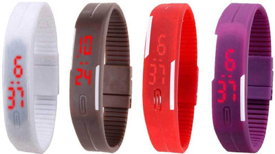 NS18 Silicone Led Magnet Band Watch Combo of 4 White, Brown, Red And Purple Digital Watch  - For Couple   Watches  (NS18)